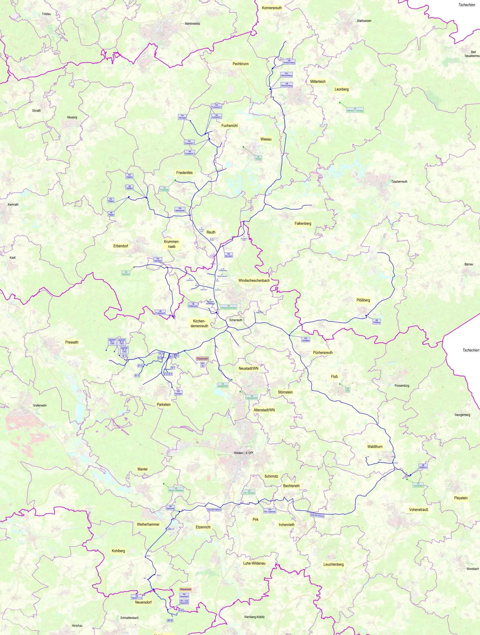 Übersichtslageplan Versorgungsgebiet Steinwaldgruppe